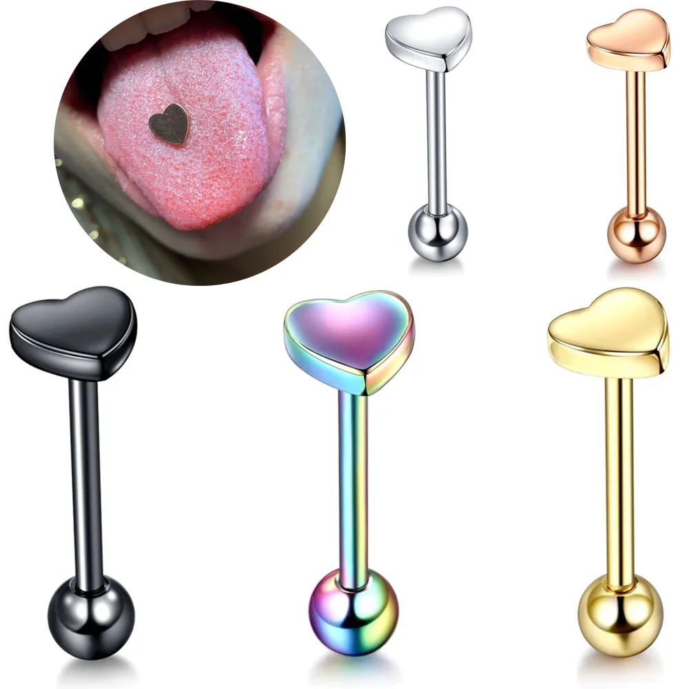 

1PC 14G Steel Heart Logo Tongue Barbell Piercings Rose Gold Nipple Barbell Mamilo Piercing Labret Stud Lip Piercing Body Jewelry