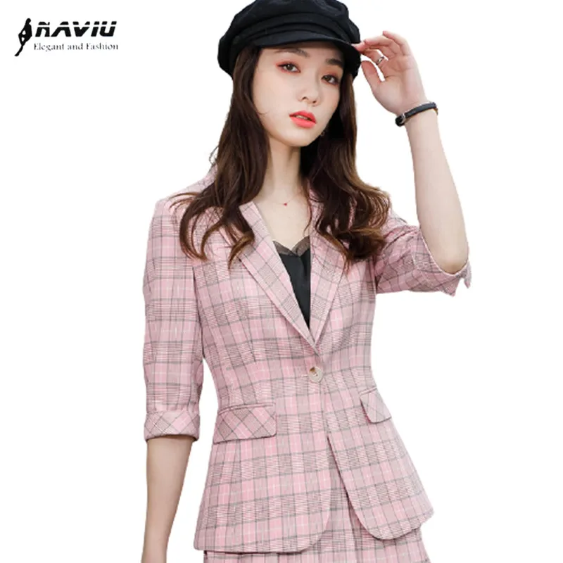 Plaid Blazer Women Spring 2021 New Fashion Temperament Casual Half Sleeve Slim Jacket Office Ladies Formal Work Coat
Plaid Blazer Women Spring 2021 New Fashion Temperament Casual Half Sleeve Slim Jacket Office Ladies Formal Work Coat