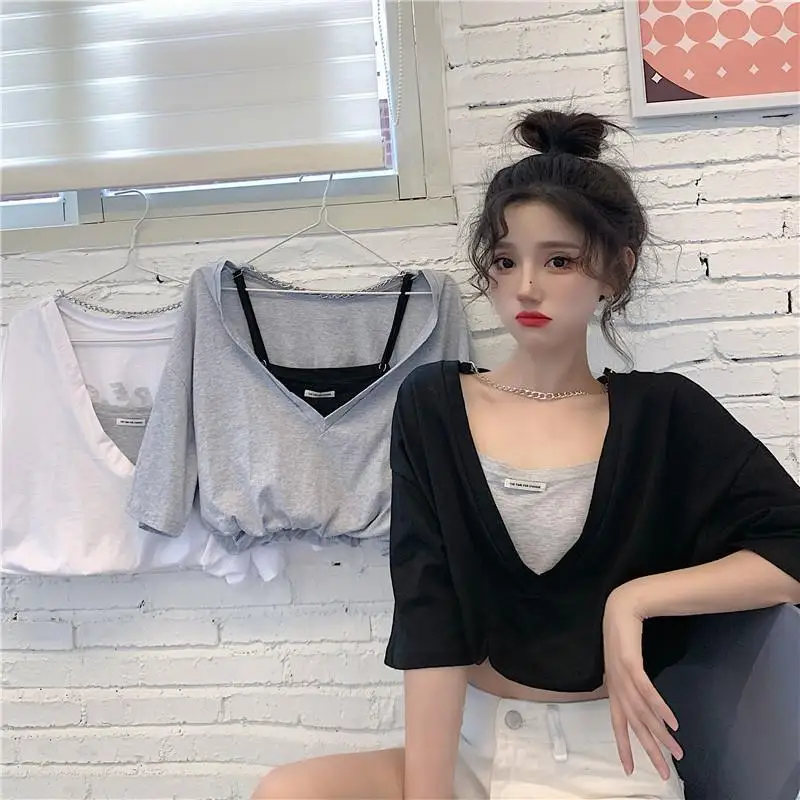 Fake Two Pieces Short Top Womens Clothing 2021 Summer Tee Shirt Women Short Sleeve All-Matching Casual Tops
Fake Two Pieces Short Top Womens Clothing 2021 Summer Tee Shirt Women Short Sleeve All-Matching Casual Tops