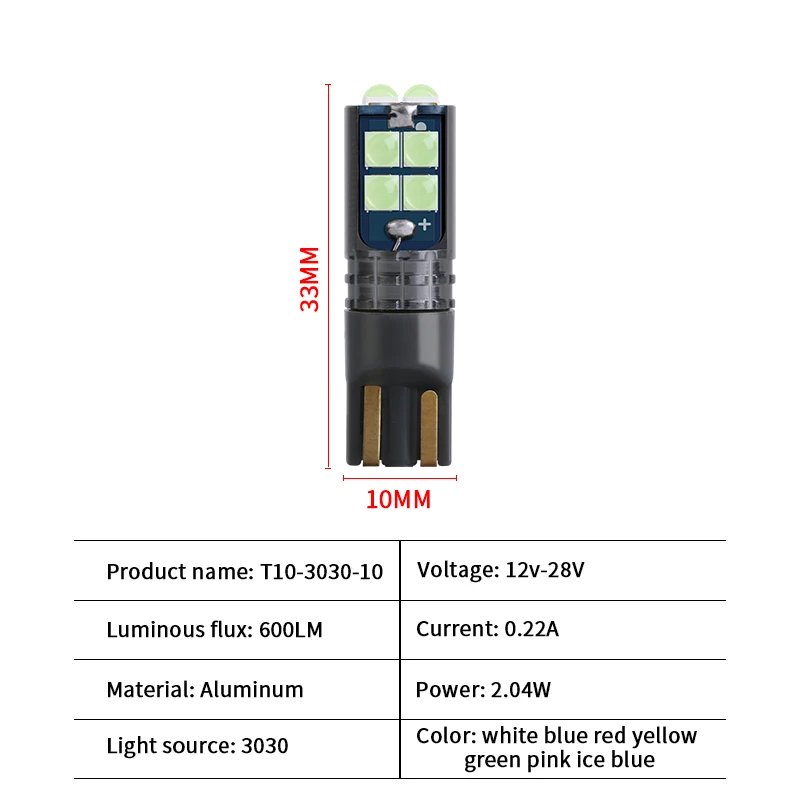 2 Pcs Canbus T10 W5W 194 168 LED 3D 3030 10 SMD Super Bright Car Led Bulb Clearance Lamp License Plate Light Tail Light Amber
2 Pcs Canbus T10 W5W 194 168 LED 3D 3030 10 SMD Super Bright Car Led Bulb Clearance Lamp License Plate Light Tail Light Amber