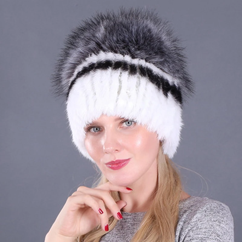 Hot Sale Fashion Mink Fox Hat Winter Warm Women Knitting Caps Mink Hats Vertical Weaving With FOX Fur On The Top
Hot Sale Fashion Mink Fox Hat Winter Warm Women Knitting Caps Mink Hats Vertical Weaving With FOX Fur On The Top