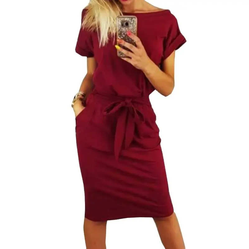 Summer Women Dresses Casual Short Sleeve O-Neck Plus Size Slim Bodycon Dress Solid Pockets Cotton Belt Short Sleeves Dress
Summer Women Dresses Casual Short Sleeve O-Neck Plus Size Slim Bodycon Dress Solid Pockets Cotton Belt Short Sleeves Dress