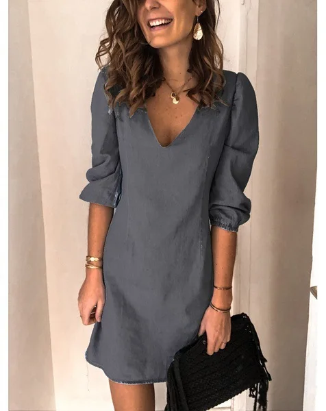 Outer Net Solid Color V-neck Ox Tendon Short Sleeve Casual Loose Plus Oversized Denim Dress
Outer Net Solid Color V-neck Ox Tendon Short Sleeve Casual Loose Plus Oversized Denim Dress
