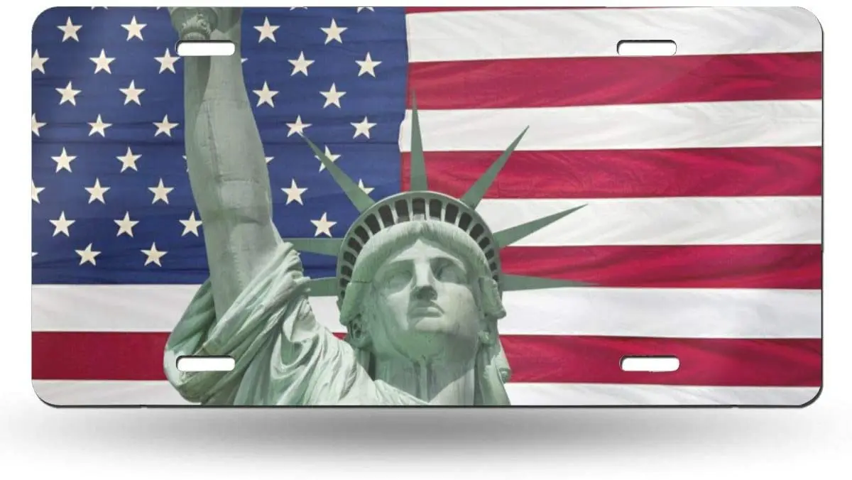 

TPSXXY-LP USA Flag The Statue of Liberty Novelty Car 6x12 Aluminum Front Vehicle License Plate Frame Vanity Tag Sign