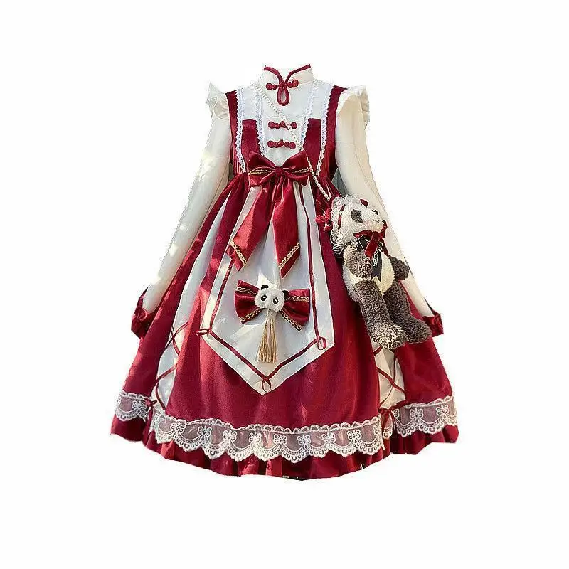 Chinese Style Harajuku Sweet Lolita OP Dress Girly Panda Print Red Color Lolita Princess Dress Women Lolita Party Dress
Chinese Style Harajuku Sweet Lolita OP Dress Girly Panda Print Red Color Lolita Princess Dress Women Lolita Party Dress