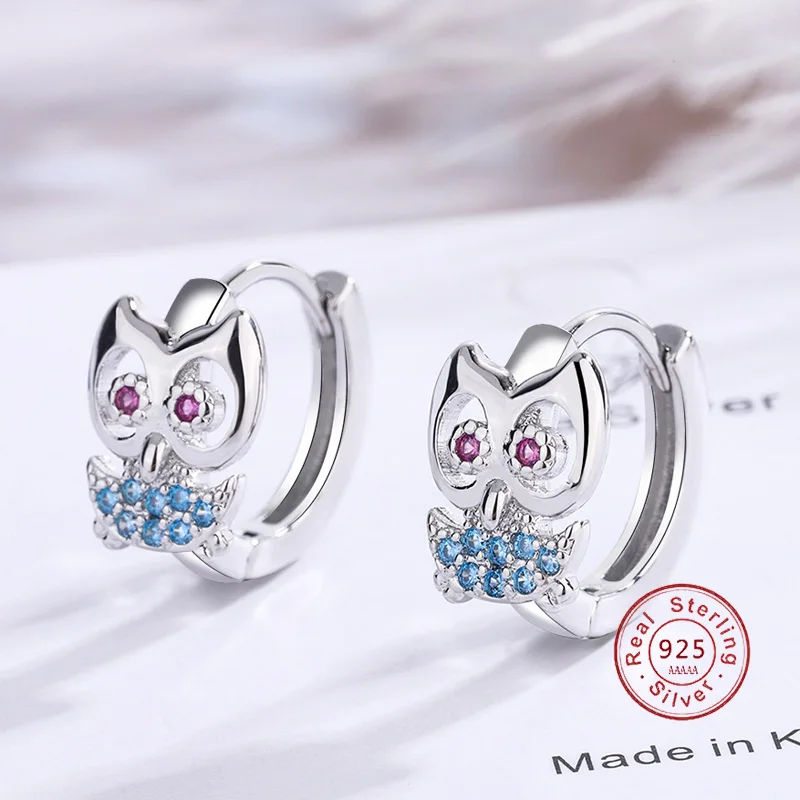 

Small Animal 925 Silver Needle Earrings Mosaic CZ Zircon Owl Stud Earrings For Women Girls Oorbellen Brincos Pendientes
