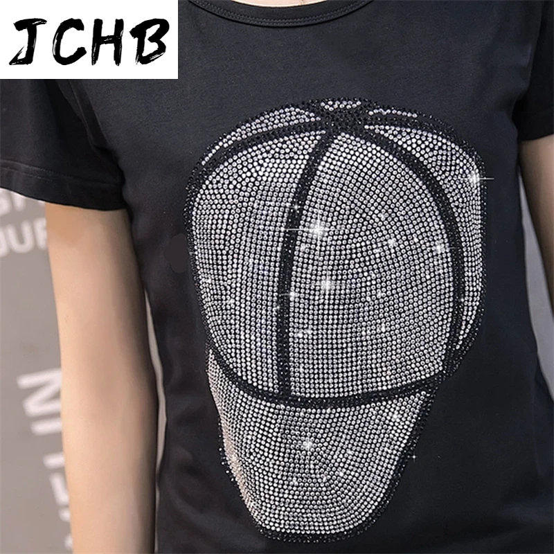 Summer New Fashion Rhinestone Knitted Cotton Short Sleeve Tops Casual T-shirt Women Black Drill Diamond Harajuku Female Tees
Summer New Fashion Rhinestone Knitted Cotton Short Sleeve Tops Casual T-shirt Women Black Drill Diamond Harajuku Female Tees