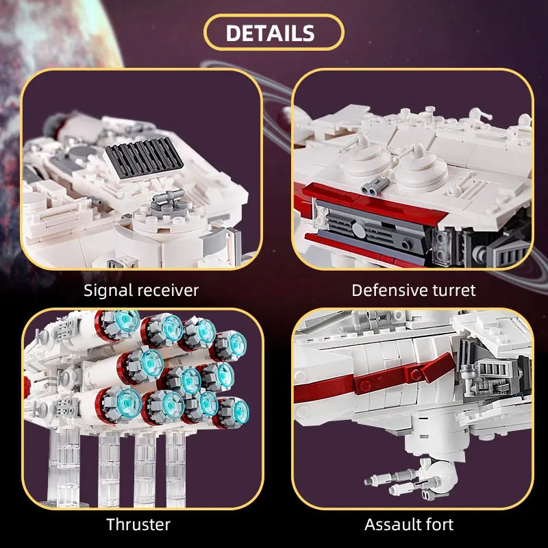 Mould King 21003 MOC-10308 2833 PCS Tantive IV Star Plan Building Blocks Bricks Sets Assembled Model Kids Toys Gifts for Friends
Mould King 21003 MOC-10308 2833 PCS Tantive IV Star Plan Building Blocks Bricks Sets Assembled Model Kids Toys Gifts for Friends