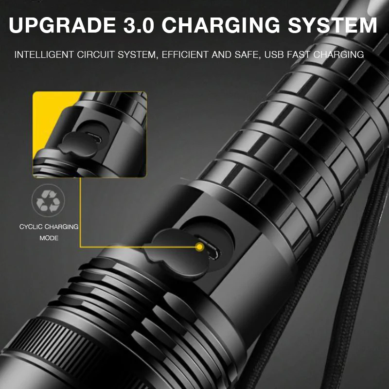P70 Powerful Flashlight LED Zoom Camping Lamp 4 Modes Waterproof Portable Lantern 26650 Battery USB Rechargeable Tactical Torch
P70 Powerful Flashlight LED Zoom Camping Lamp 4 Modes Waterproof Portable Lantern 26650 Battery USB Rechargeable Tactical Torch