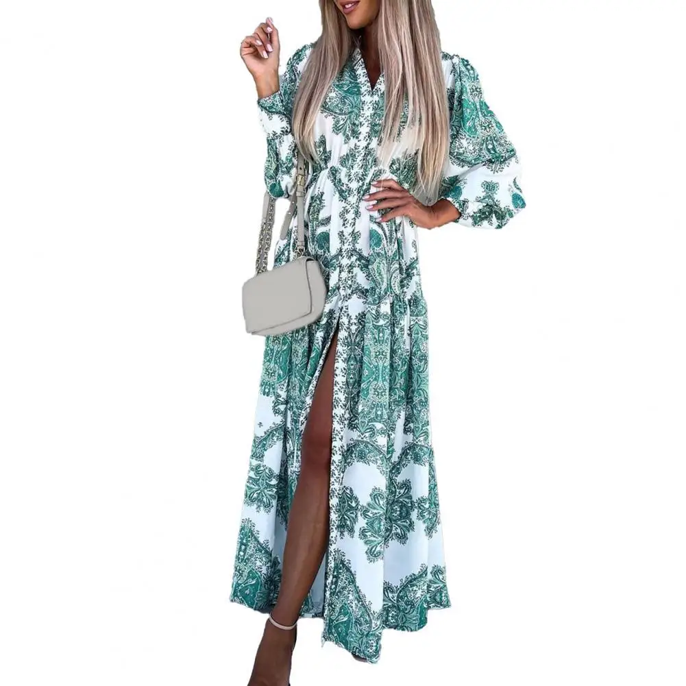 Women Autumn Dress 2021 Maxi Dress Ethnic Print V Neck Autumn Long Sleeve Pleated Waist Split Hem Dress for Party
Women Autumn Dress 2021 Maxi Dress Ethnic Print V Neck Autumn Long Sleeve Pleated Waist Split Hem Dress for Party