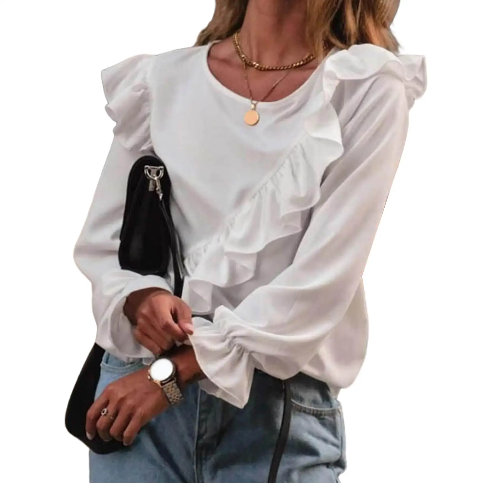 Ladies Chic Tunic Tops Spring Office Ruffles Shirts Women Long Sleeve Elegant Work Flounce Pleated Blouse Female Blusas
Ladies Chic Tunic Tops Spring Office Ruffles Shirts Women Long Sleeve Elegant Work Flounce Pleated Blouse Female Blusas