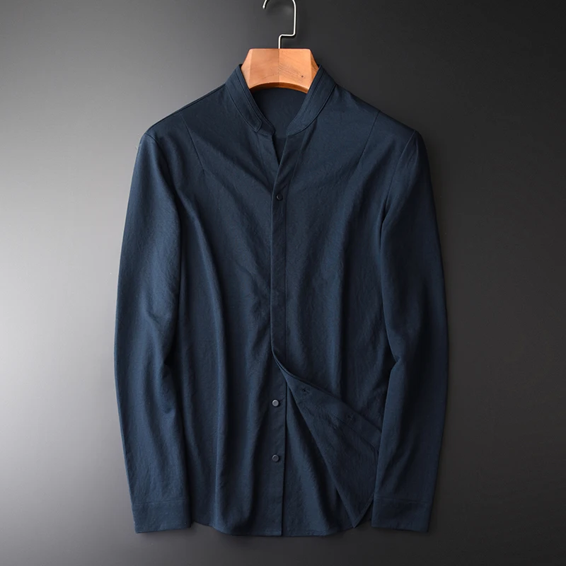 New Draping Cutting Chinese Style Stand Collar Long Sleeve Men's Casual Spring Autumn Slim Navy Men Shirts M-4XL 
New Draping Cutting Chinese Style Stand Collar Long Sleeve Men's Casual Spring Autumn Slim Navy Men Shirts M-4XL