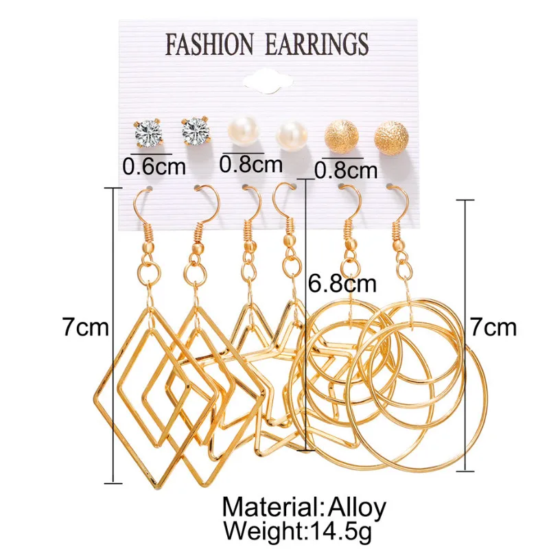 Retro Jewelry for Women 6pair/set Creative Pearl Five-pointed Star Big Circle Earrings Set 2021 
Retro Jewelry for Women 6pair/set Creative Pearl Five-pointed Star Big Circle Earrings Set 2021