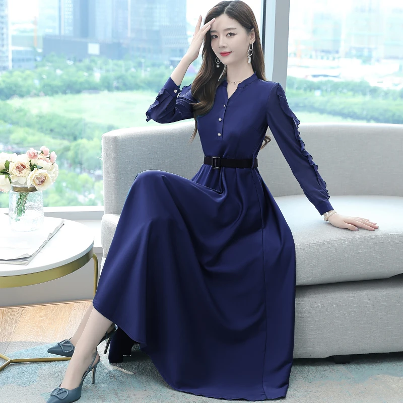 Women Long Dress Autumn 2021 New Office Lady Full Sleeve Patchwork Solid Chiffon High Waist V-Neck Red Navy Black Dresses Traf
Women Long Dress Autumn 2021 New Office Lady Full Sleeve Patchwork Solid Chiffon High Waist V-Neck Red Navy Black Dresses Traf
