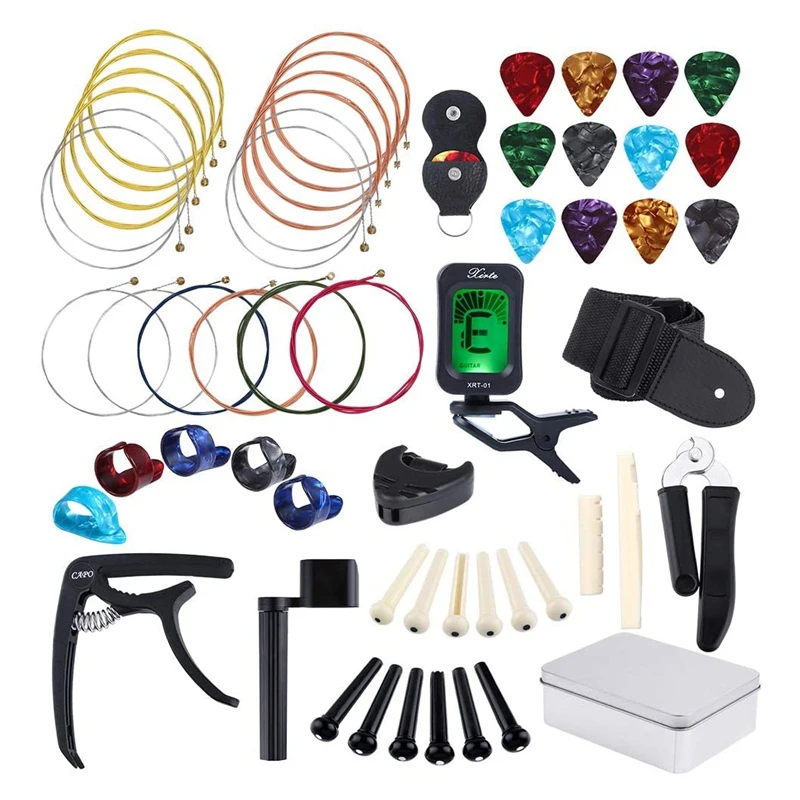 

Guitar Accessories Kit Guitar Strings Replacement Changing Tool Kit For Guitar Players And Guitar Beginners(56 Pcs)