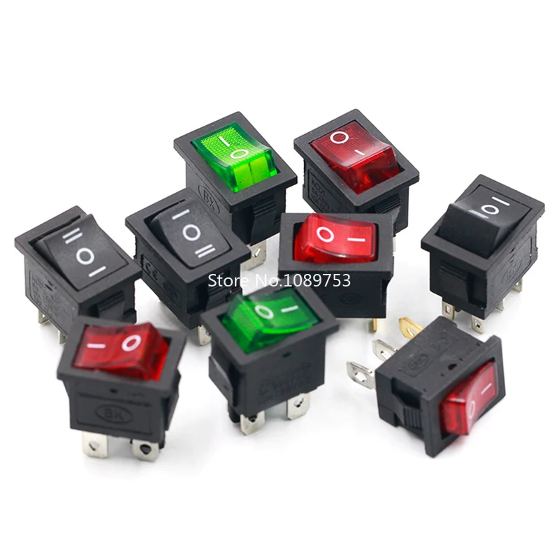 

5PC KCD1 Series 2/3/4/6 Pin Rocker Switch Power Switches 6A/250V 10A/125V AC 2/3 Position Black Button Mounting 15mm X 21mm
