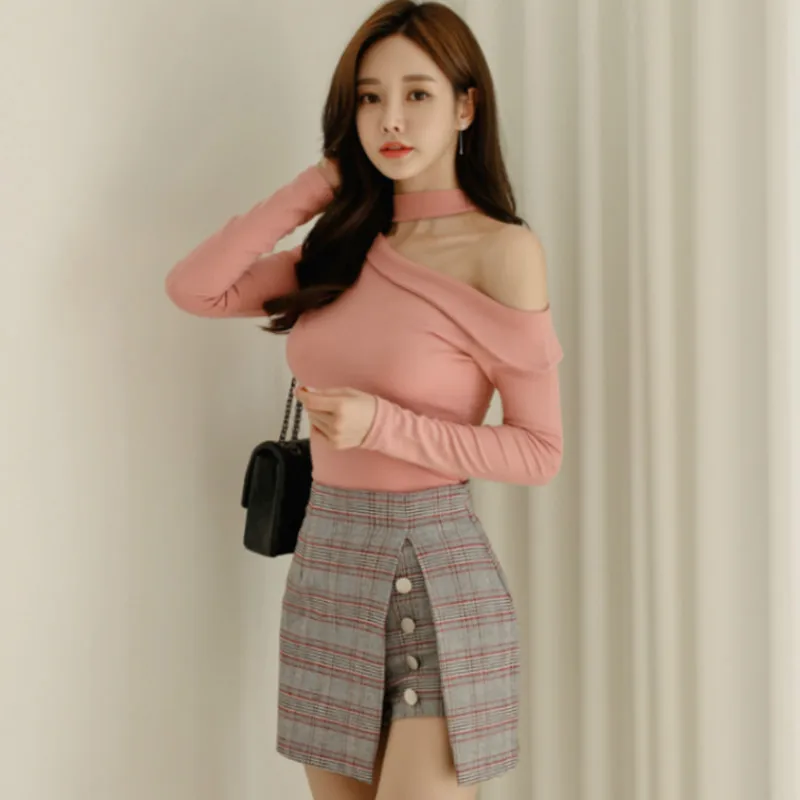 2020 Winter Off Sholder Halter Brief Pink T-Shirt Plaid Bodycon Shorts Sexy Two Piece Women's Clothing Sets
2020 Winter Off Sholder Halter Brief Pink T-Shirt Plaid Bodycon Shorts Sexy Two Piece Women's Clothing Sets