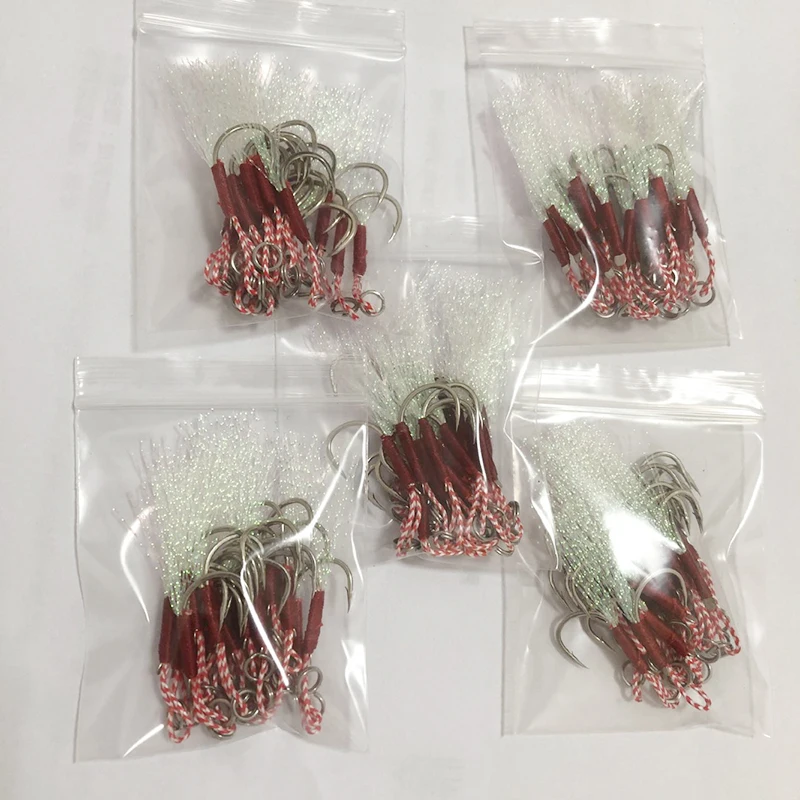 100pcs/Lot Assist Hook Fishing Lure Slow Jigging Fish Cast Jigs Barbed Single Jig Hooks Thread Feather Pesca Carbon Steel Peche | Спорт и