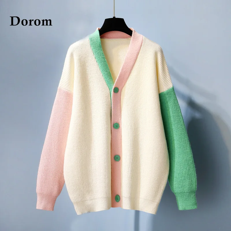 Autumn Fashion Patchwork Cardigan Women Korean Style V Neck Sweater Knitted Coat Long Sleeve Loose Oversized Jumper Warm Tops 
Autumn Fashion Patchwork Cardigan Women Korean Style V Neck Sweater Knitted Coat Long Sleeve Loose Oversized Jumper Warm Tops