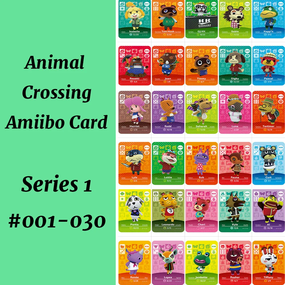 Карточка Amiibo для скрещивания животных серии 1 (от 001 до 030) NS карточка подходит игр