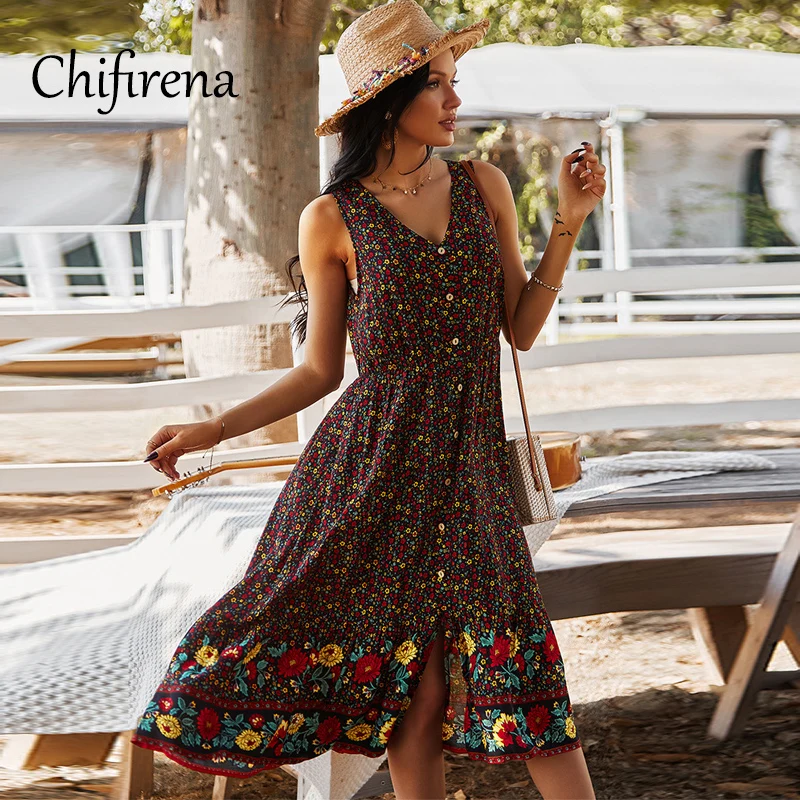 Chifirena Vintage Summer Dress Women Floral Print Sleeveless Midi Tank Dresses Beach Boho High Waist Sundress Sexy Party Vestido
Chifirena Vintage Summer Dress Women Floral Print Sleeveless Midi Tank Dresses Beach Boho High Waist Sundress Sexy Party Vestido