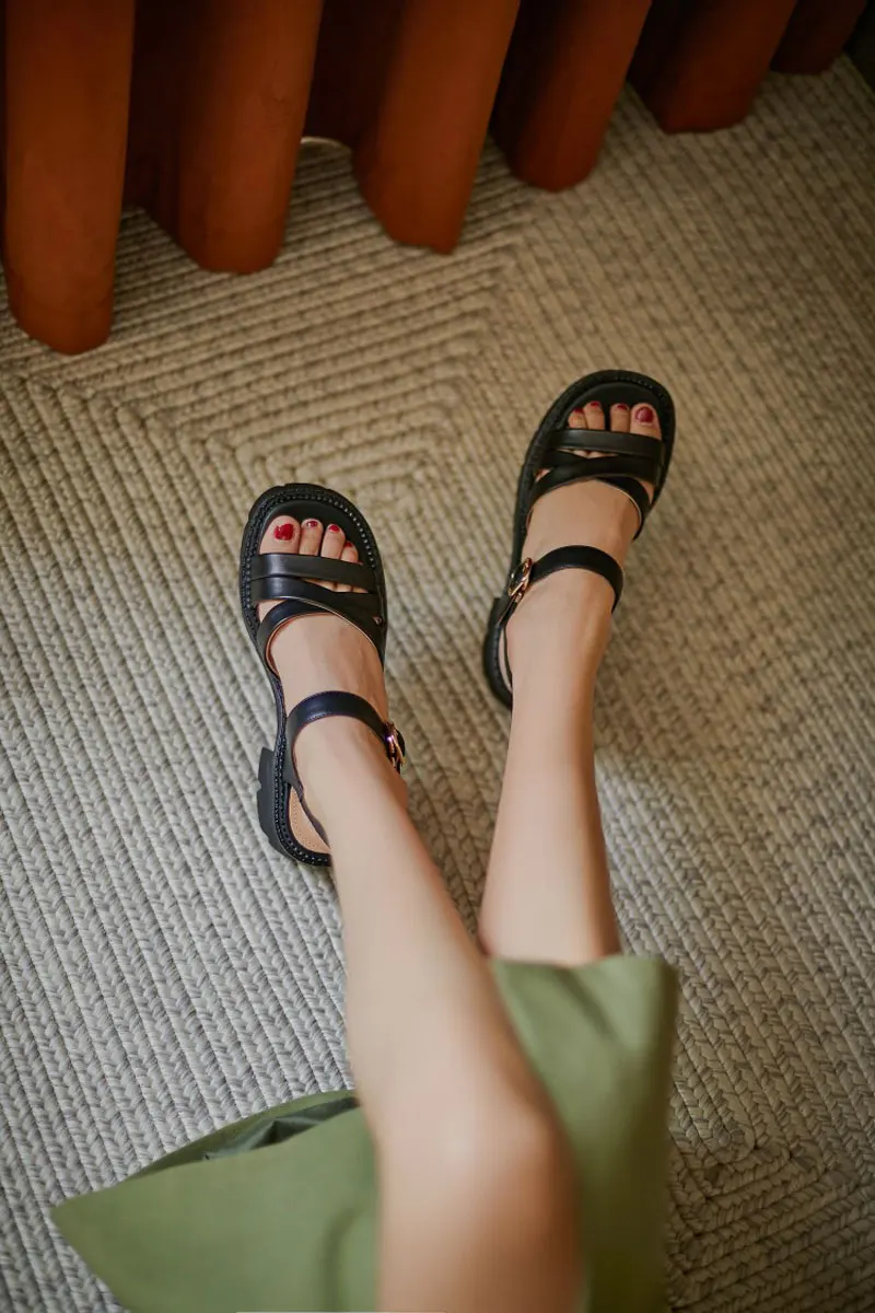 Royesic 2021 new, retro, middle heel, Romanesque, cowhide, handmade sandals