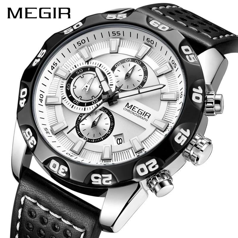 Мужские часы MEGIR водонепроницаемые светящиеся модные мужские с хронографом