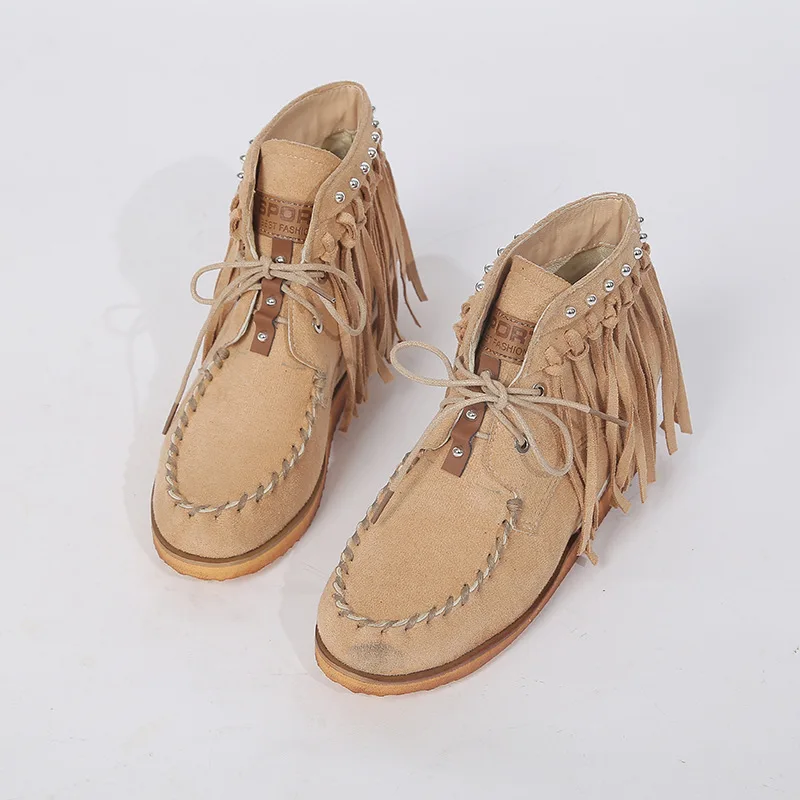 Women's Boots Winter 2020 Low-tube Fringed Boots Comfortable Flat-bottom Lace-up Ankle Boots Women Big Size 43
Women's Boots Winter 2020 Low-tube Fringed Boots Comfortable Flat-bottom Lace-up Ankle Boots Women Big Size 43