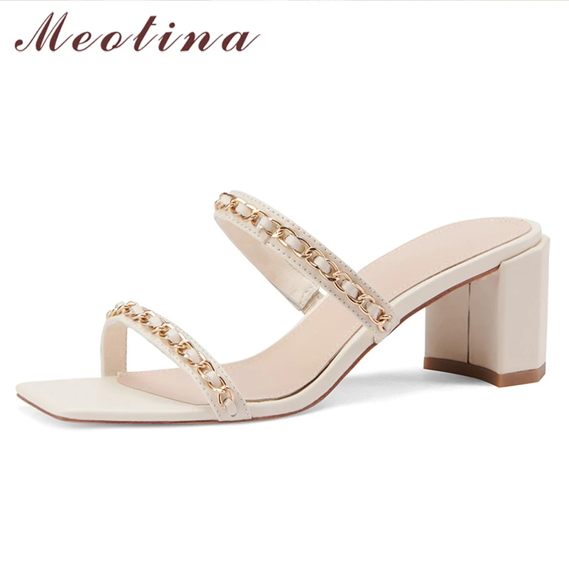 Meotina Slippers Shoes Women Genuine Leather Sandals Chain High Heel Slides Square Toe Thick Heel Ladies Footwear Summer Black
Meotina Slippers Shoes Women Genuine Leather Sandals Chain High Heel Slides Square Toe Thick Heel Ladies Footwear Summer Black