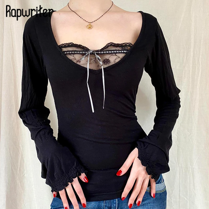 Rapwriter y2k Mini Bow Crop Top Lace Patchwork O Neck Tshirt Skinny Long Sleeve Sweatshirt Gothic Black Pullover For Women Party
Rapwriter y2k Mini Bow Crop Top Lace Patchwork O Neck Tshirt Skinny Long Sleeve Sweatshirt Gothic Black Pullover For Women Party