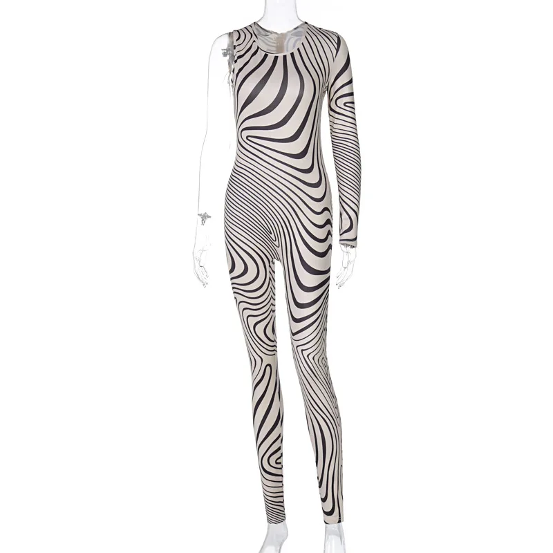 2021 Women's Personality Printed Striped One-shoulder Skinny Jumpsuit Round Neck Long Sleeve Zebra Print Jumpsuit
2021 Women's Personality Printed Striped One-shoulder Skinny Jumpsuit Round Neck Long Sleeve Zebra Print Jumpsuit