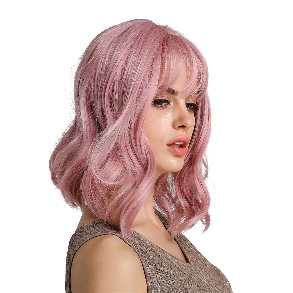 Натуральные женские волнистые кудрявые парики, синтетические косплей, аниме розовые парики с плоской челкой 
Натуральные женские волнистые кудрявые парики, синтетические косплей, аниме розовые парики с плоской челкой