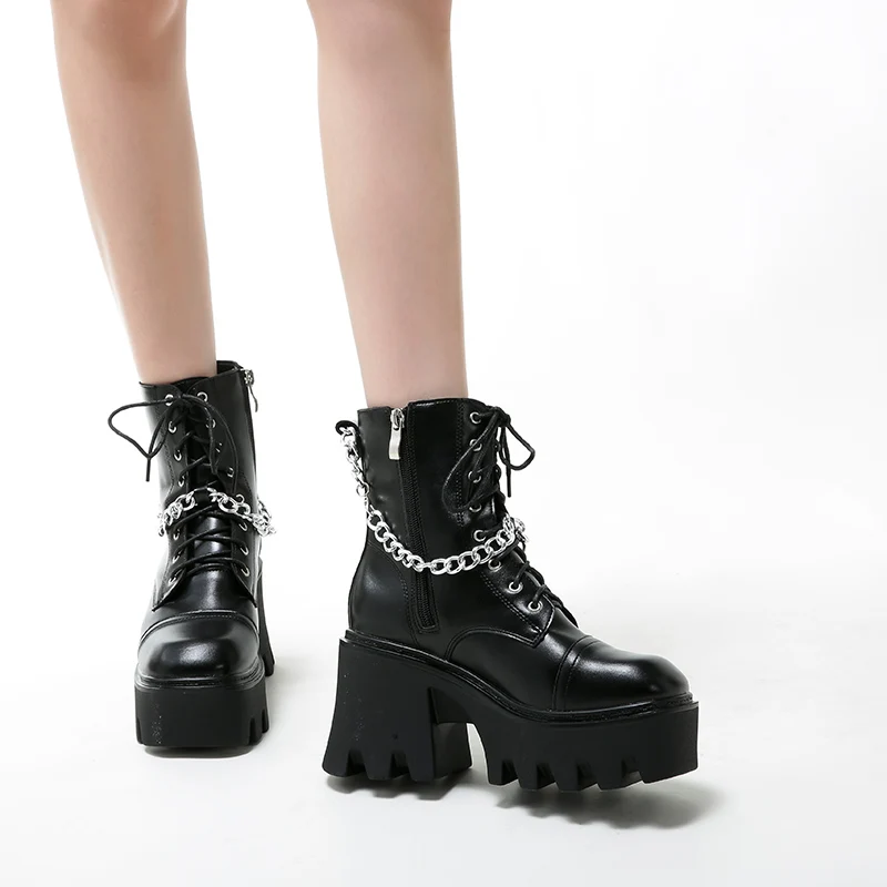 Gothic Black Women's Heeled Boots Sexy High Heel Thick Chain Heel Boots Women Punk Style Ankle Boots Side Zipper Square Toe
Gothic Black Women's Heeled Boots Sexy High Heel Thick Chain Heel Boots Women Punk Style Ankle Boots Side Zipper Square Toe