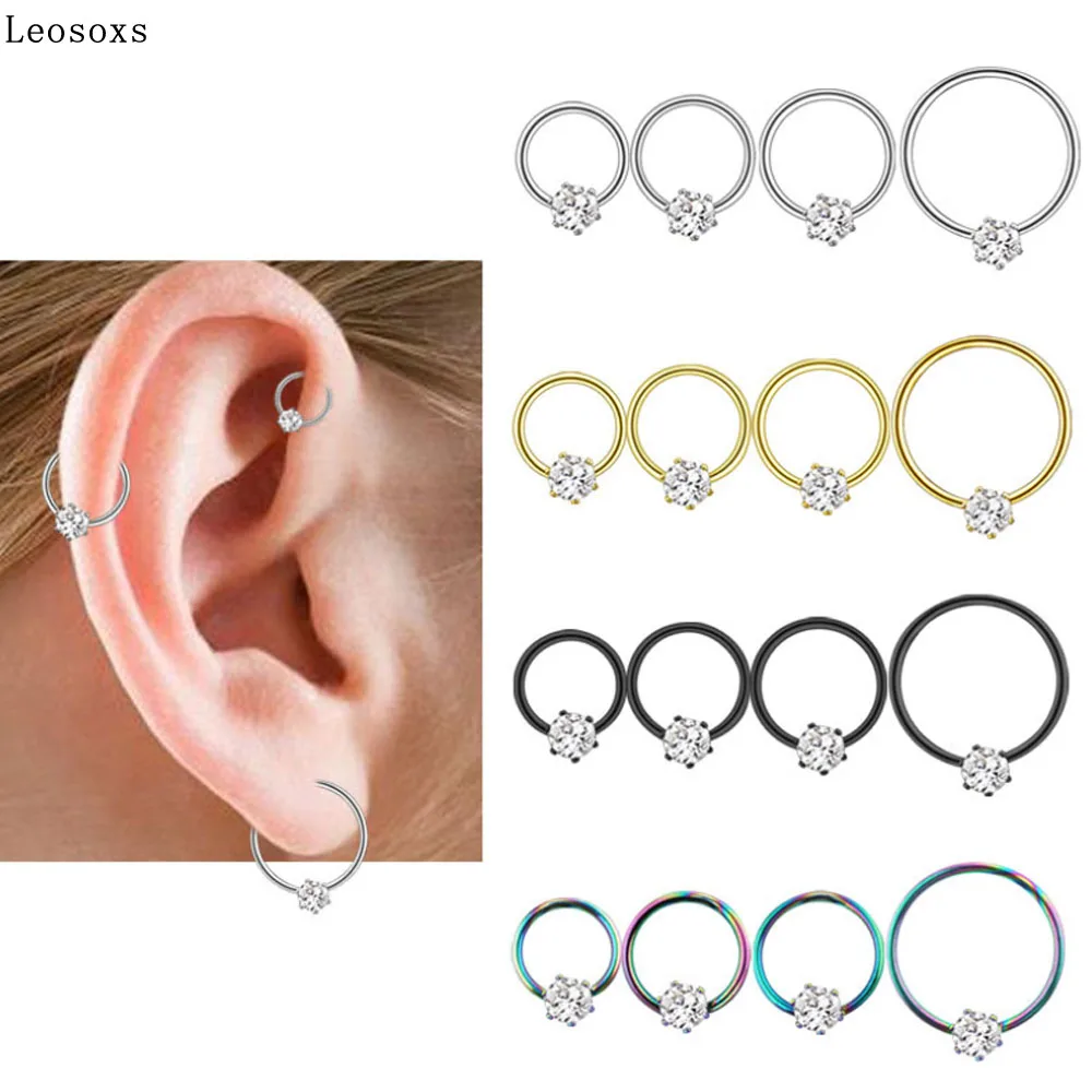 

Leosoxs 2 piece New 4 color round opening ear bone nail nose ring stainless steel hypoallergenic European and American hot sale