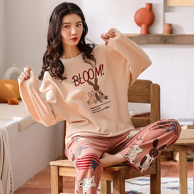 Autumn Fashion Cotton Pajamas Set for Woman Soft Women's Nightwear Cute Cartoon Rabbit Print Sleepwear Women Long Sleeve Pijamas
Autumn Fashion Cotton Pajamas Set for Woman Soft Women's Nightwear Cute Cartoon Rabbit Print Sleepwear Women Long Sleeve Pijamas