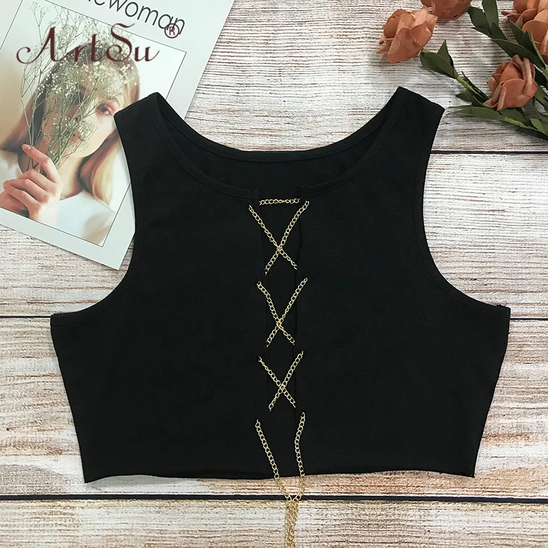 ArtSu Red Black White Metal Chain Sleeveless Crop Top Sexy Clubwear Women Adjustable Lace Up Hollow Out Tank Tops Tees Camisole
ArtSu Red Black White Metal Chain Sleeveless Crop Top Sexy Clubwear Women Adjustable Lace Up Hollow Out Tank Tops Tees Camisole