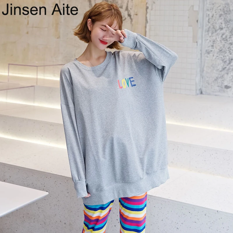 Jinsen Aite Sun Flower Long Sleeve Female Pajama Set Loose Casual Striped 2 Piece Autumn Winter Cute Cotton Women Homewear JS839
Jinsen Aite Sun Flower Long Sleeve Female Pajama Set Loose Casual Striped 2 Piece Autumn Winter Cute Cotton Women Homewear JS839