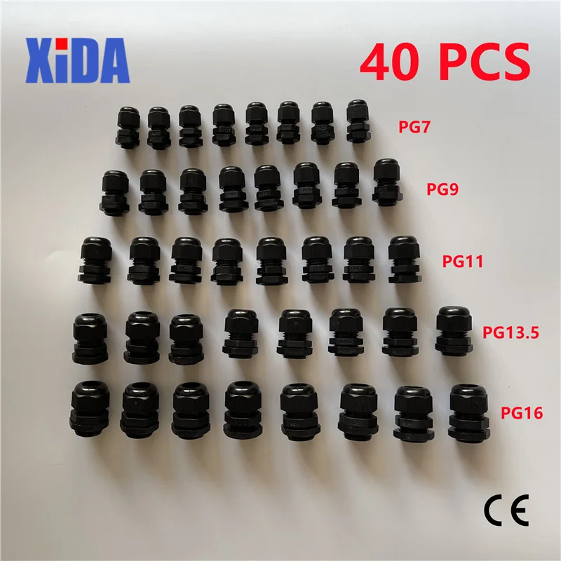 40pcs Each of 8 PG7 PG9 PG11 PG13.5 PG16 Thread Nylon Cable Gland Kit Wire Connector Waterproof Plastic Cable Gland Reducer
40pcs Each of 8 PG7 PG9 PG11 PG13.5 PG16 Thread Nylon Cable Gland Kit Wire Connector Waterproof Plastic Cable Gland Reducer