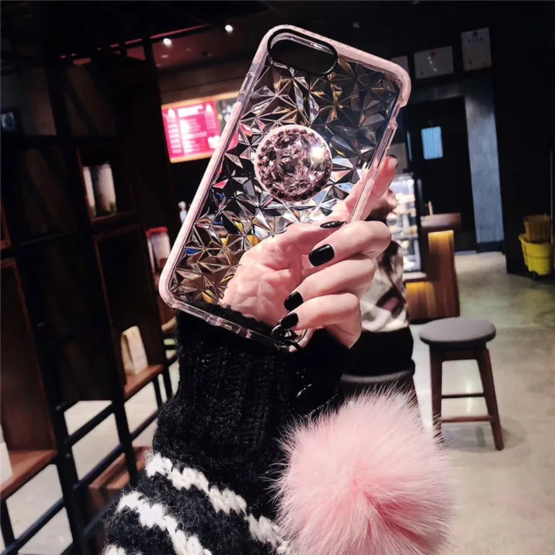 Luxury Fur Ball Kick stand holder Cover Case For iPhone 11 Pro XS Max XR X 8 7 6 6S Plus Transparent Soft Cases Glitter Shell | Мобильные