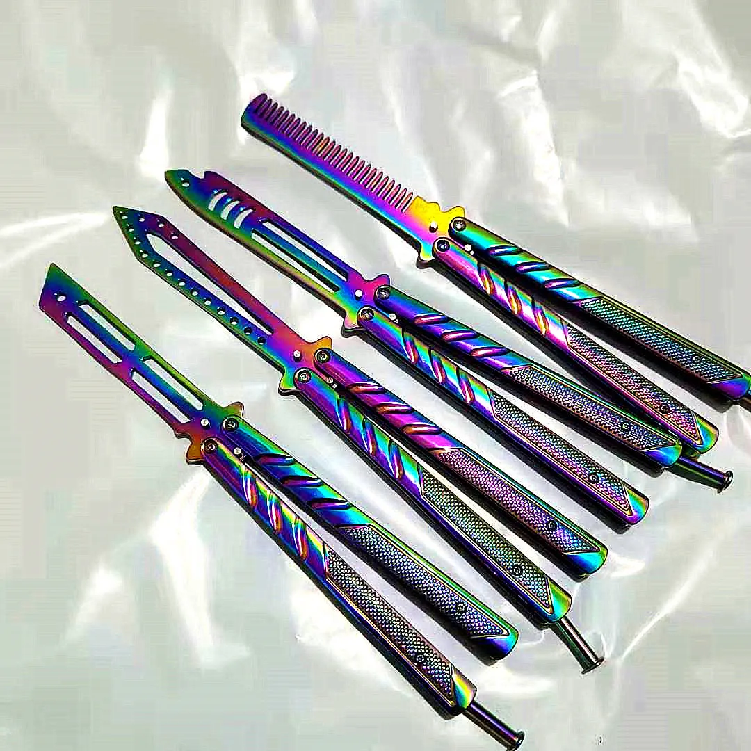 Training Butterfly Knife Rainbow Stainless Steel Knife Folding Blade Hand Practice Tool Comb No Edge Butterfly Knife Dull Tools
Training Butterfly Knife Rainbow Stainless Steel Knife Folding Blade Hand Practice Tool Comb No Edge Butterfly Knife Dull Tools