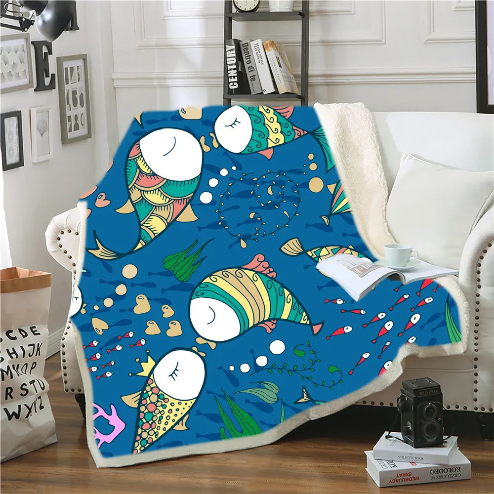Winter Bed Blanket Colorful Fish Cartoon Print Throwing Blanket Soft and Warm Plaid on The Sofa Nap Blanket for Beds Flannel
Winter Bed Blanket Colorful Fish Cartoon Print Throwing Blanket Soft and Warm Plaid on The Sofa Nap Blanket for Beds Flannel