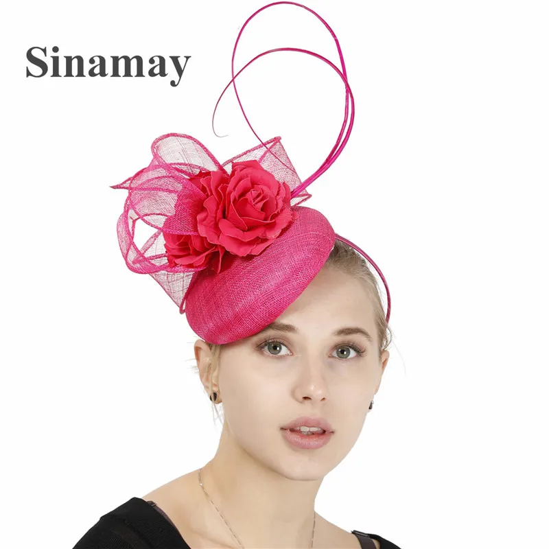 

Nice Sinamay 4-Layer Wedding Headpiece Women Fascinator Hats Headbands Ladies Party Dinner Headwear Hairpin With Nice Flower Hat