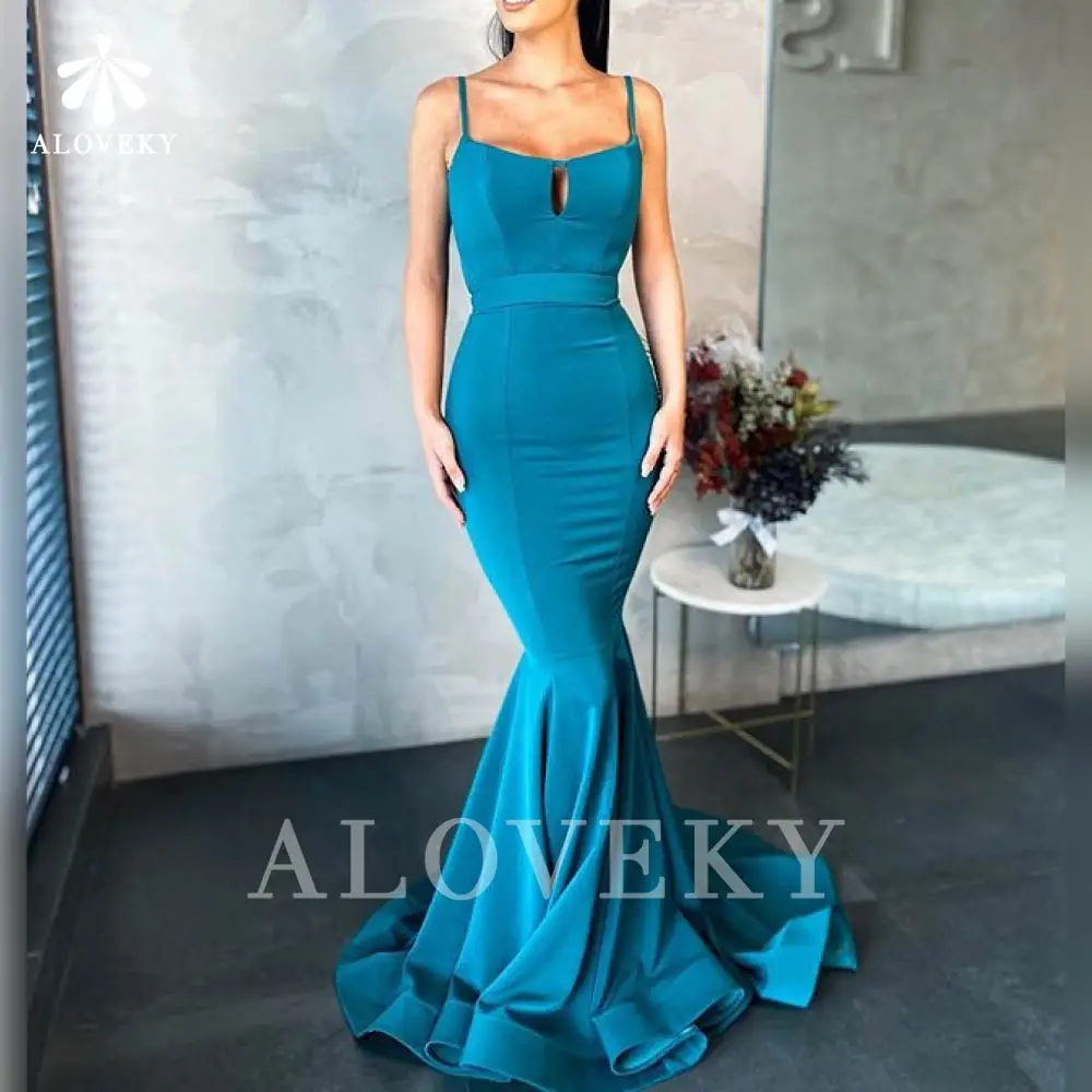 

Женское атласное длинное платье с юбкой годе, элегантное платье на бретелях-спагетти для особых случаев, вечернее платье, платья, голубого ц...