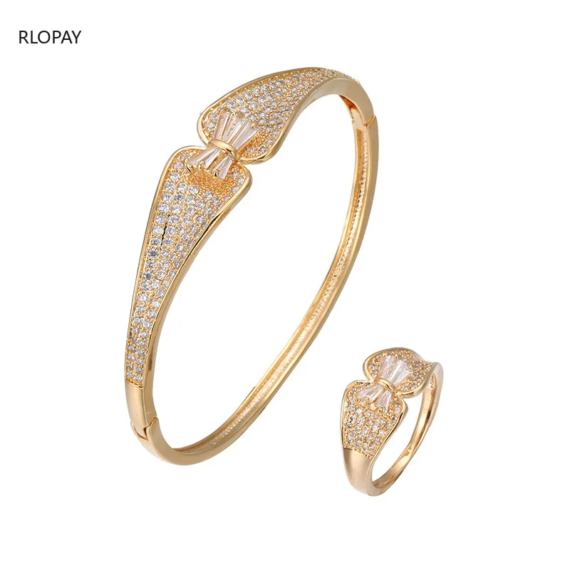 Sweet Bowknot Design 24k Gold Jewelry Bangles Luxury Full Stone Open Cuff Bracelet with Ring Fashion Bangles
Sweet Bowknot Design 24k Gold Jewelry Bangles Luxury Full Stone Open Cuff Bracelet with Ring Fashion Bangles