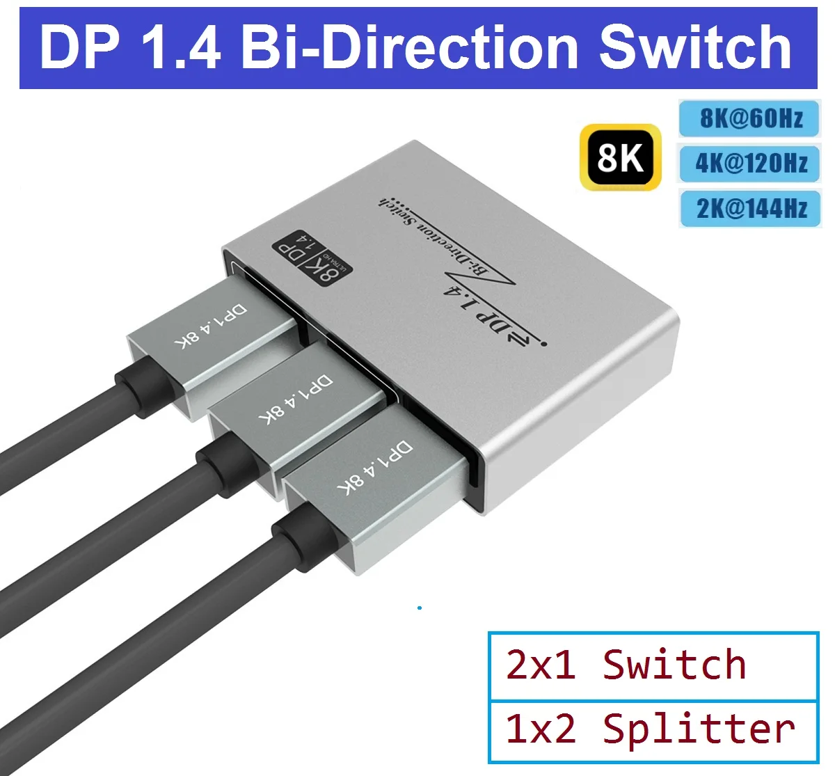 DisplayPort 8K DP1.4 двухнаправленный переключатель @ 60 Гц 4K 120 сплиттер-преобразователь