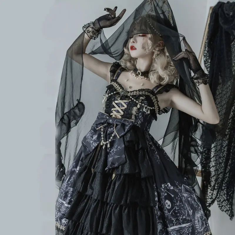 2021 Summer Lolita Witch Gothic Court Dark Black Series Black Jsk Sling Lovely Kawaii White Princess Dress Party Birthday Party
2021 Summer Lolita Witch Gothic Court Dark Black Series Black Jsk Sling Lovely Kawaii White Princess Dress Party Birthday Party