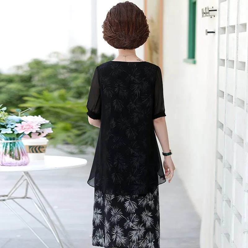 Fake Two Piece Dress 2021new Short Sleeve Chiffon Dresses Women's Summer Print Middle-Aged Mother Vestido
Fake Two Piece Dress 2021new Short Sleeve Chiffon Dresses Women's Summer Print Middle-Aged Mother Vestido