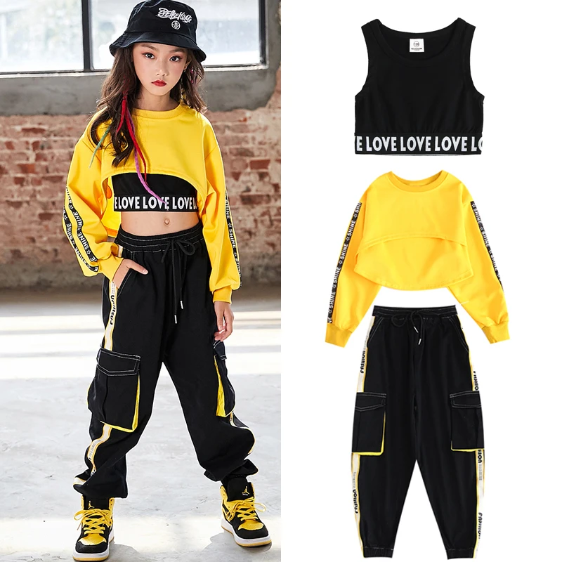 

Children Hip Hop Clothes Crop Tops Girl Jazz Street Dance Costume Kids Sweatshirt Pants Set Ballroom Dancewear Stage Rave Clothe