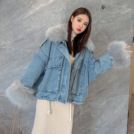 Pop velvet thick denim jacket female winter big faux fur collar Korea denim coat female student short coat
Pop velvet thick denim jacket female winter big faux fur collar Korea denim coat female student short coat