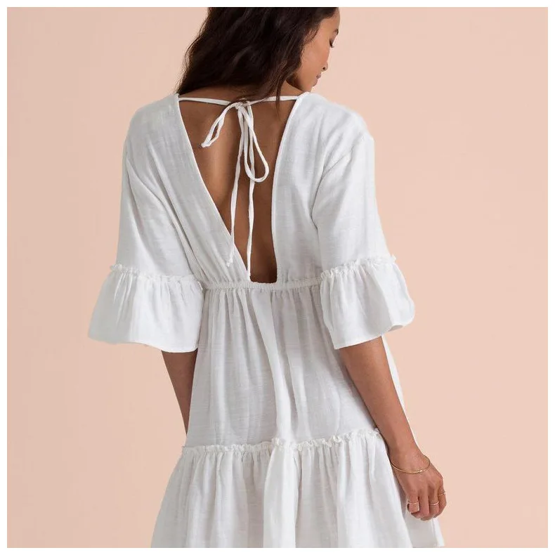 Sukibandra Summer Half Sleeve Ruffle Women Beach Boho White Dress Sexy Backless Deep V Neck Pleated Dresses Bohemian Short Dress
Sukibandra Summer Half Sleeve Ruffle Women Beach Boho White Dress Sexy Backless Deep V Neck Pleated Dresses Bohemian Short Dress